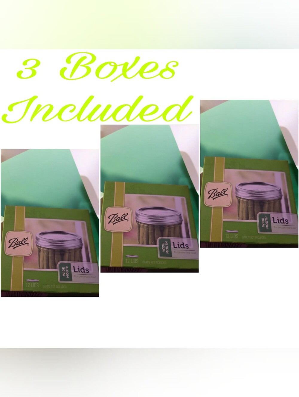 Ball Wide Mouth Canning Jar Lids 12 Count - Green Packaging-3 Packages Included